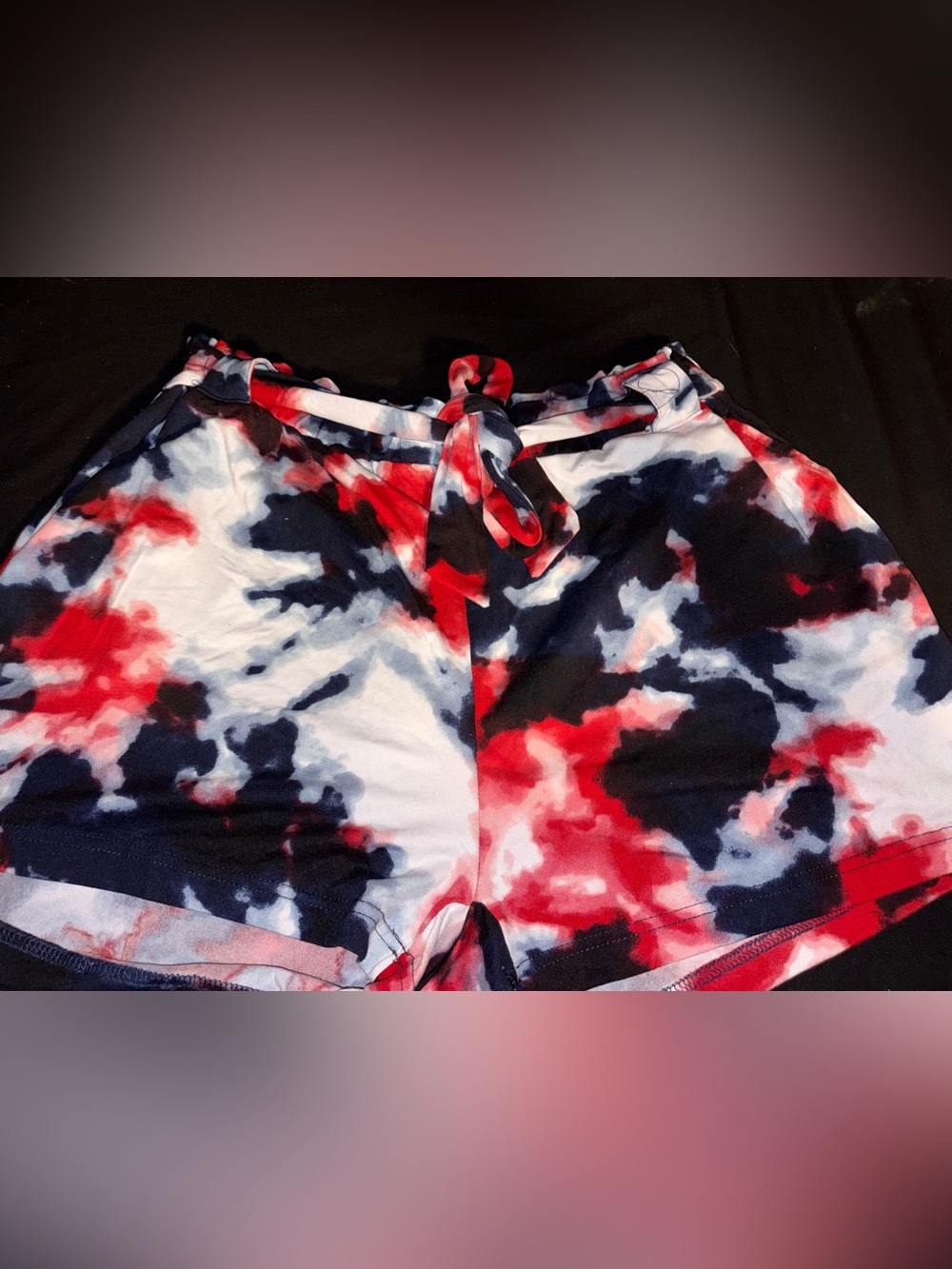 Tie-Dye Lounge Shorts in Red, Navy & White